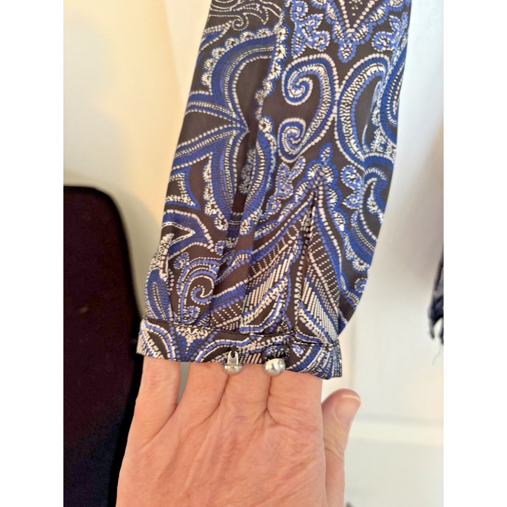White House‎ Black Market Blue Paisley Silky Blouse Size Small Long Sleeve - Picture 3 of 10